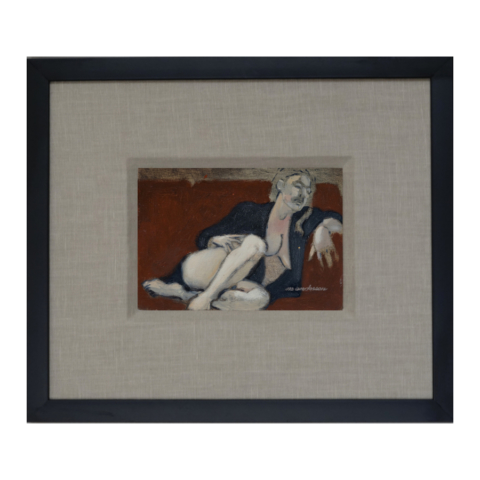 reclining figure on carmine couch 900